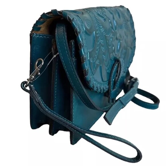 Patricia Nash Blue Coral Lanza Crossbody Wristlet Leather Triple Entry - Picture 2 of 8